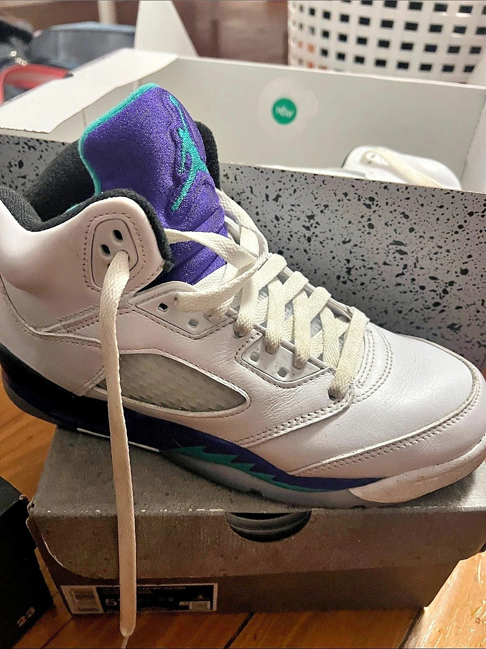 Air Jordan 5 White/New Emerald-Grape Ice Blanc/